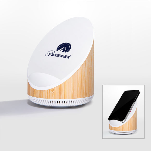 Bamboo 15W Qi Charging Wireless Speaker and Phone Stand - RS2000 - Martini Incentives