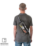Sigma Clear Mini Sling Bag attached to a man back