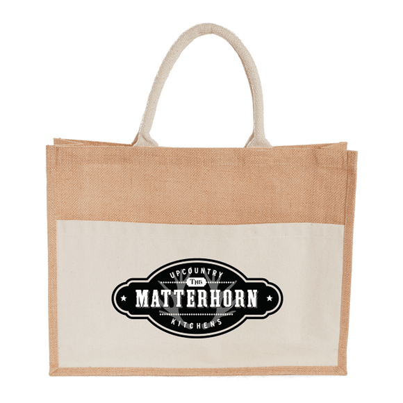 Jute Shopper Tote with Recycled Cotton Pocket - 7900-88 - Martini Incentives
