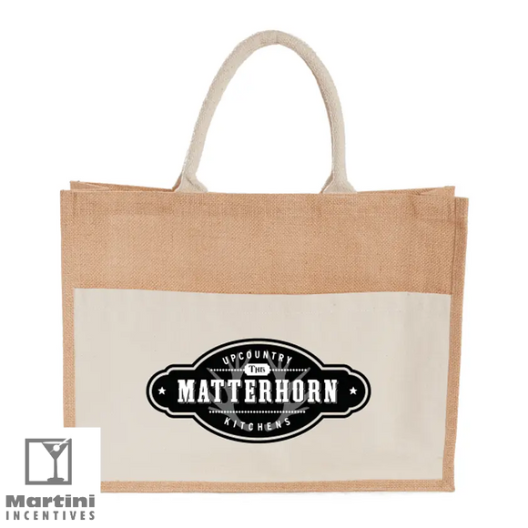 Jute Shopper Tote with Recycled Cotton Pocket - 7900-88