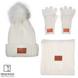 Leeman 3pc Rib Knit Fur Pom Winter Set LG905