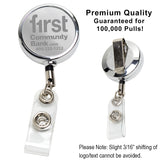 "DUBLIN CHROME LZ" 30" Cord Chrome Solid Metal Retractable Badge Reel and Badge Holder with Laser Imprint Only - RBRM2L - Martini Incentives